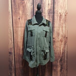 Modcloth Olive Embroidered Womens Utility Jacket Size Medium!